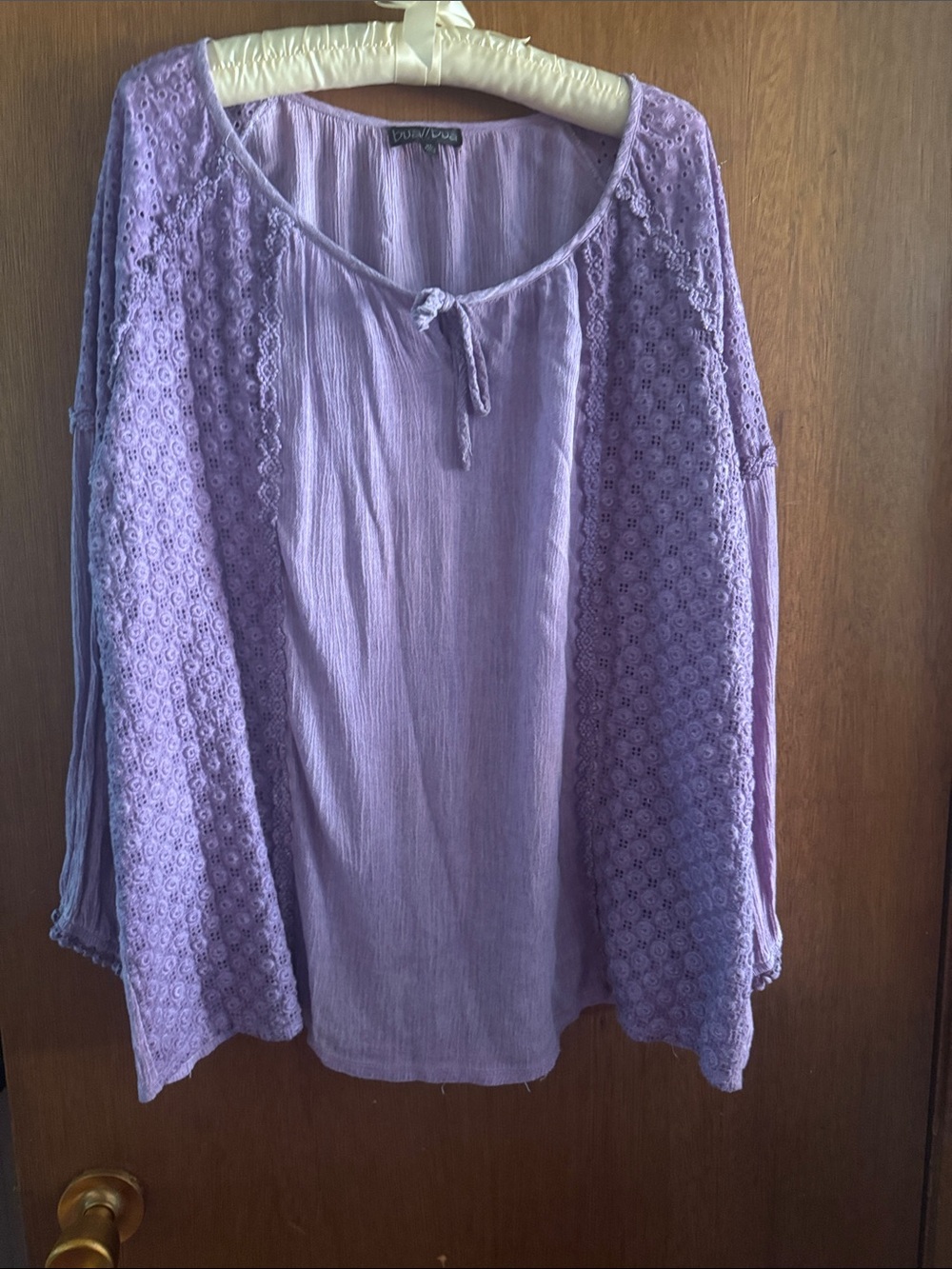 Lavender Lace-Trim Peasant Tunic - Feminine Lightweight Top